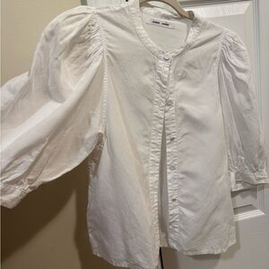 Size M SAMSOE White Puff Sleeve Blouse, scandi minimalist